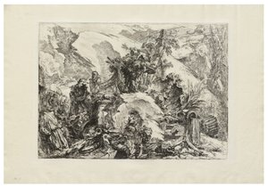 スケルトン、c。 1748年（彫刻、ドライポイント、クリーム色の紙へのバニシングによるエッチング） 作： Giovanni Battista Piranesi