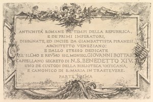 タイトル ページ: 共和政時代の古代ローマと最初の皇帝アンティク..., ca. 1748年。 作： Giovanni Battista Piranesi
