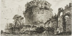 Capo di Bove [牛の頭] と呼ばれる Caecilia Metella の墓、凱旋門やその他のモニュメントのいくつかのビューからのプレート 20 作： Giovanni Battista Piranesi
