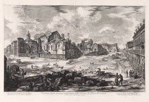 Vedute di Roma (ローマの景色) からのディオクレティアヌス浴場の上部遺跡の眺め [サンタ・マリア・デリ・アンジェリ教会を示す遠景])