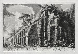 モンテセリオの斜面にぶつかる壁の眺め。 作： Giovanni Battista Piranesi