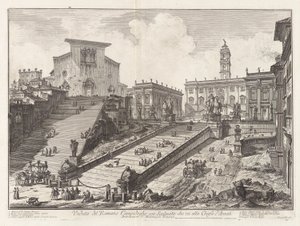 階段が上るローマ議会議事堂の眺め 作： Giovanni Battista Piranesi