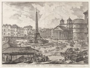 Vedute di Roma (ローマの眺め) から見たロトンダ広場 (ロトンダ広場の眺め [背景にパンテオン]) 作： Giovanni Battista Piranesi