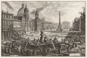 Vedute di Roma (ローマの景色) から、サーカス アゴナリス [ドミティアヌスのサーカス] の遺跡の上にあるナヴォーナ広場の眺め