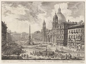 Vedute di Roma (ローマの景色) から、ドミティアヌスのサーカスの遺跡の上のナヴォーナ広場の眺め 作： Giovanni Battista Piranesi
