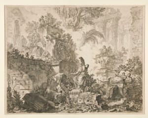 ローマの景色: ミネルヴァ像のある口絵 作： Giovanni Battista Piranesi