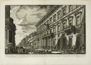 フランス王ルイ14世がフランス人絵画・彫刻・建築学生のために設立したアカデミア宮殿のコルソ通り沿いの眺め（ローマの眺望より 作： Giovanni Battista Piranesi
