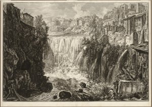 ローマの景色からのチボリのグランドカスケードの眺め 作： Giovanni Battista Piranesi