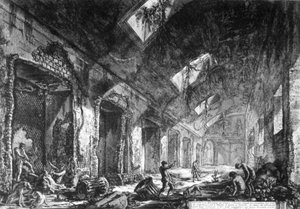 「ローマの景色」シリーズ、1760年頃のチリのハドリアヌスの別荘のヘリオカミヌスの眺め 作： Giovanni Battista Piranesi