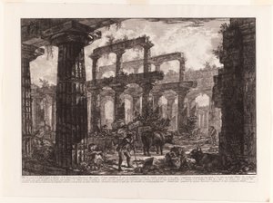 パエストゥムのさまざまなビューからのネプチューン神殿のセラーの遺跡のビュー 作： Giovanni Battista Piranesi