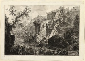 ローマの景色からの小さな滝と急流、チボリの眺め 作： Giovanni Battista Piranesi