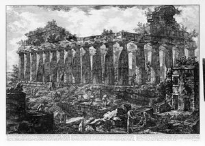 パエストゥムの神殿群の眺め（リトグラフ 作： Giovanni Battista Piranesi