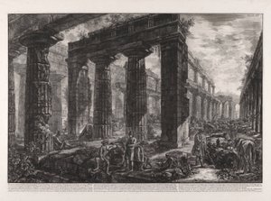 プレート X に記載されているネプチューン神殿の内部ビュー 作： Giovanni Battista Piranesi