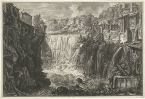 チボリのウォーターヴァル チボリの滝の眺め (オブジェクトのタイトル) Gezichten op Rome (シリーズタイトル) Giambattista Piranesi の建築家 Ve(nez)iano によって描かれ彫刻されたローマの景色 (シリーズ タイトル) 作： Giovanni Battista Piranesi