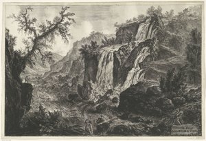ウォーターバレン テ チボリ チボリの滝の眺め (オブジェクトのタイトル) Gezichten op Rome (シリーズタイトル) Giambattista Piranesi の建築家 Ve(nez)iano によって描かれ彫刻されたローマの景色 (シリーズ タイトル) 作： Giovanni Battista Piranesi