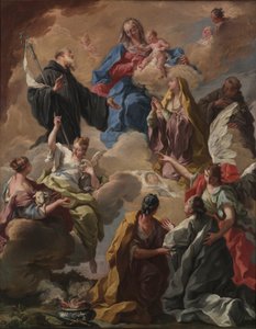 聖母子に敬虔な女性を贈る聖人たち 作： Giovanni Battista Pittoni