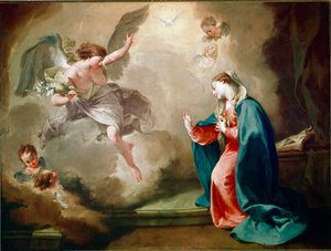 ジャンバッティスタ（ジョヴァンニ・バティスタ）（Giovanni Battista）ピトーニ（1687-1767）の「受胎告知」画 作： Giovanni Battista Pittoni