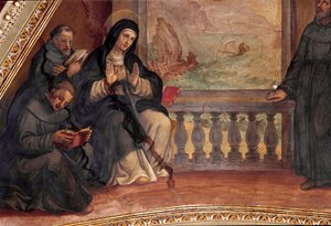 ヒッポの聖アウグスティヌスの母、聖モニカの生涯の歴史。ジョバン・バティスタ・リッチ（1537-1627）によるフレスコ画 ローマ、サンタ・アゴスティーノ教会、サンタ・モニカ礼拝堂 作： Giovanni Battista Ricci