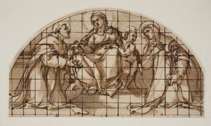アッシジの聖フランチェスコとシエナのキャサリンとマドンナと子供とリュネット 作： Giovanni Battista Ricci