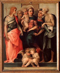 聖なる会話（オグニサンティの祭壇画） - 木にテンペラ、1518年頃 作： Giovanni Battista Rosso Fiorentino