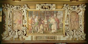 州の統一、フランシス1世のギャラリーの装飾スキームの詳細、1530年〜40年のフレスコ画と漆喰 作： Giovanni Battista Rosso Fiorentino