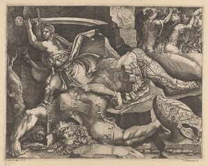 ダビデはゴリアテの首をはねる 作： Giovanni Battista Scultori