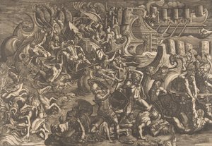 ギリシア軍を撃退するトロイア軍、1538 年。 作： Giovanni Battista Scultori