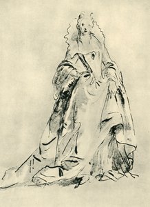 高い襟と先のとがった胴着のガウンを着た女性、18世紀初頭、1943年。 作： Giovanni Battista Tiepolo