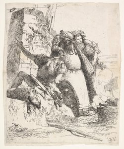 ネクロマンシーのシーン: 船を背負った女性、ターバンを巻いた男性、兵士の姿..., ca. 1743-57。