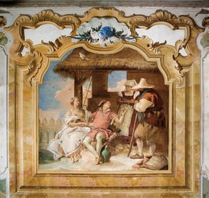 アンジェリカとメドーロが農民を去る、パラツィーナのオーランドフリオソの部屋、1757年 作： Giovanni Battista Tiepolo