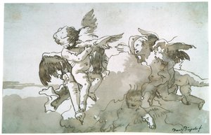 鳩とトーチのキューピッド、17世紀 作： Giovanni Battista Tiepolo
