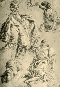 ヴュルツブルクのレジデンスのカイザーザールにあるフレスコ画の詳細研究、1751〜1752年、1928年 作： Giovanni Battista Tiepolo