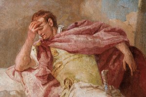 1757年、パラッツィーナのアエネイドの部屋から、カルタゴを離れるようにアエネアスを勧める水銀からのアエネイドの詳細 作： Giovanni Battista Tiepolo