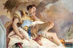 1757年パラッツィーナに納品されたエルサレムの部屋から眠っているリナルドを誘拐したアルミダのリナルドの詳細、1757年 作： Giovanni Battista Tiepolo