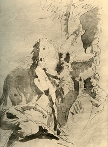 18世紀半ばの1928年の馬を持つ兵士のグループ