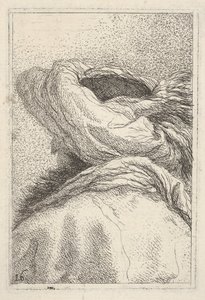 4分の3のビューで後ろからバスト長形式で描かれたターバンの男、... 1770。 作： Giovanni Battista Tiepolo
