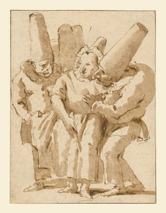 女性に近づくパンチネロス 作： Giovanni Battista Tiepolo