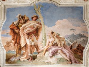 1757年、パラッツィーナに納品されたエルサレムの部屋からリミルドがアルミダを放棄 作： Giovanni Battista Tiepolo