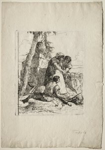 Scherzi di Fantasia：魔術師が二人の若者、1750年代に燃える頭を指摘。 作： Giovanni Battista Tiepolo