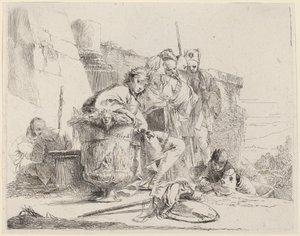 壷にもたれかかって座っている若者 作： Giovanni Battista Tiepolo