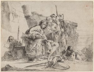 壷にもたれかかって座っている若者 作： Giovanni Battista Tiepolo
