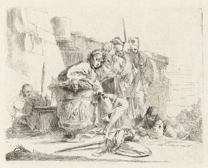 Vari capricci (Various Capriccios) より、壷にもたれて座っている若者 作： Giovanni Battista Tiepolo