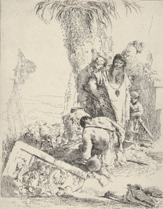 2 人の魔術師を連れた羊飼い、Scherzi から。 1743-57。 作： Giovanni Battista Tiepolo