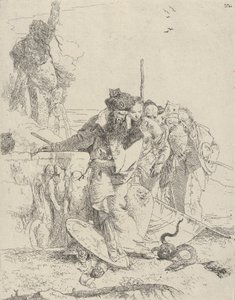ヘビを見ている 6 人。カリフォルニア州スケルツィから。 1743-50。 作： Giovanni Battista Tiepolo