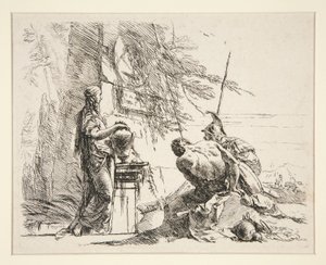 『ヴァリ・カプリッチ』シリーズより、オベリスクの前に立つ女性と座る男性 作： Giovanni Battista Tiepolo