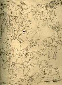 18世紀半ばの1928年の子供と天使のいるマドンナの研究 作： Giovanni Battista Tiepolo