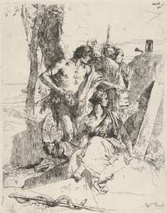 スケルツィからのプンチネッロの墓の発見。 1743-50。 作： Giovanni Battista Tiepolo