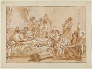 両親とベッドにいる幼児のプンチネッロ、1800年頃 作： Giovanni Battista Tiepolo