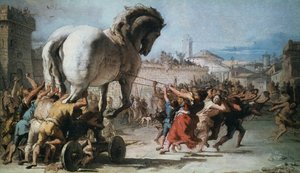 トロイへのトロイの木馬の行列、c1760