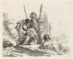 ヴァリ・カプリッチ (様々なカプリッチョス) より 3 人の兵士と少年 作： Giovanni Battista Tiepolo